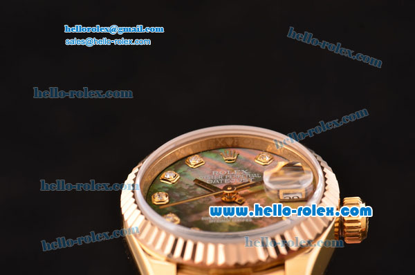 Rolex Datejust Lady 2813 Automatic Gold Case with Grey MOP Dial Yellow Gold Strap and Diamond Markers ETA Coating - Click Image to Close